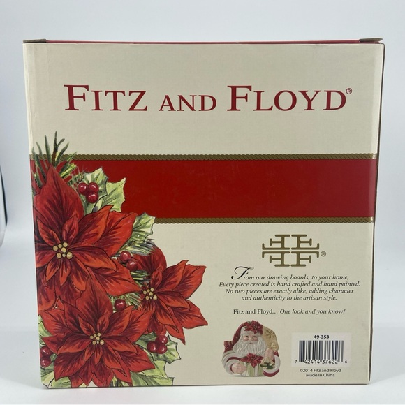 Fitz and Floyd Santa Cookie Plate Christmas Poinsettia Canape 59-353 w/Box - Picture 4 of 9